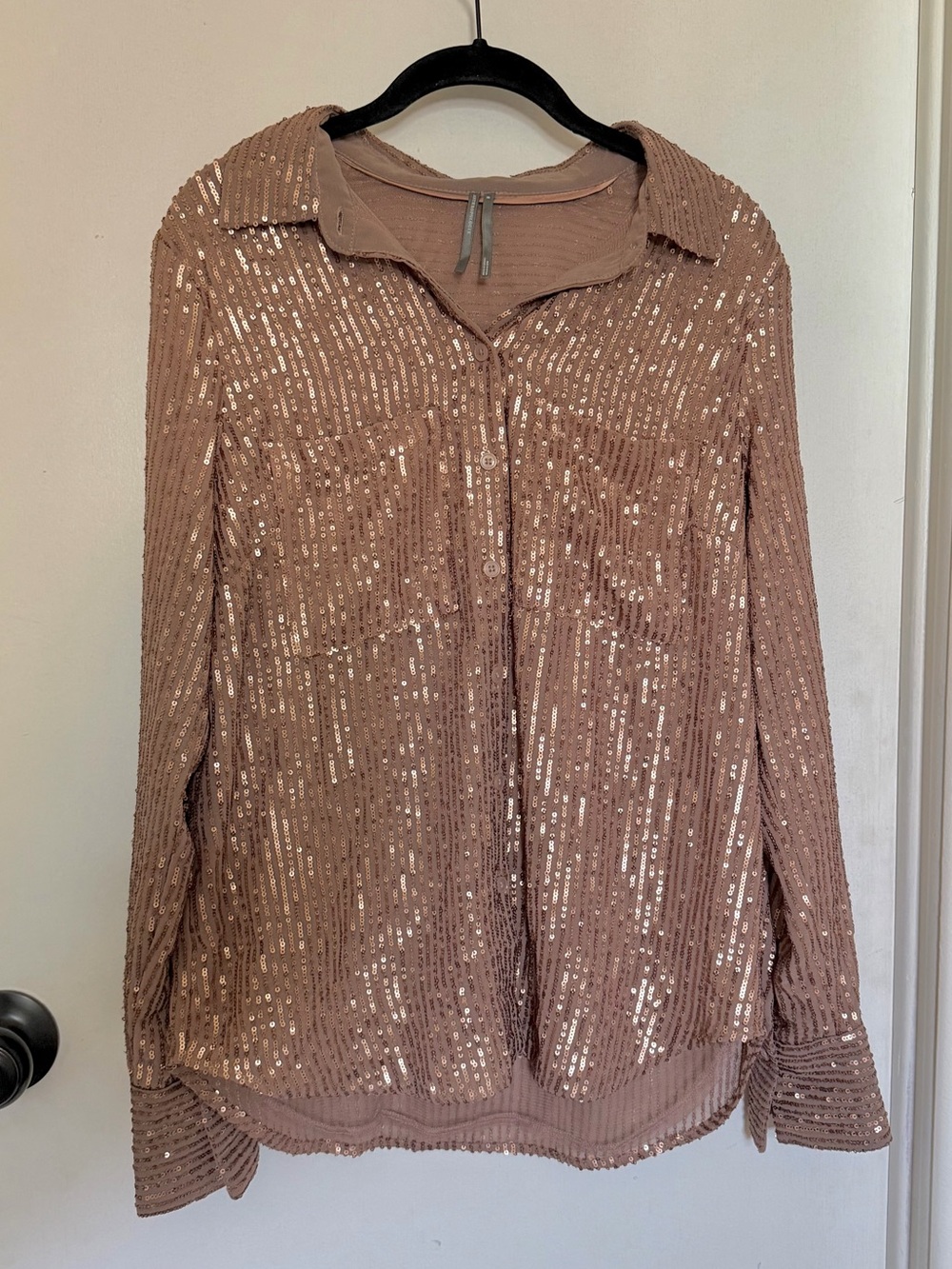 Anthropologie Rose Gold Sequin Button-Down Shirt